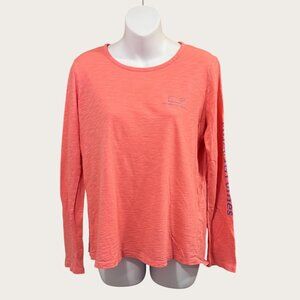 Vineyard Vines Coral Pink Long Sleeve Whale Logo T-Shirt Size Medium